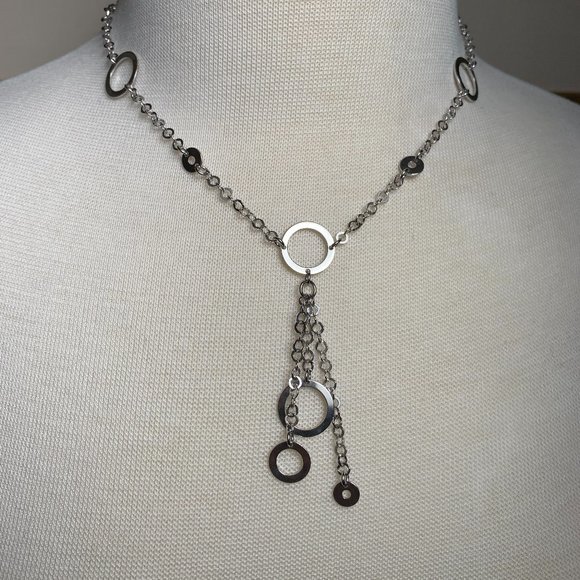 NWOT Italian Real Silver (not plated) Tassel & Circle Necklace - Picture 1 of 5
